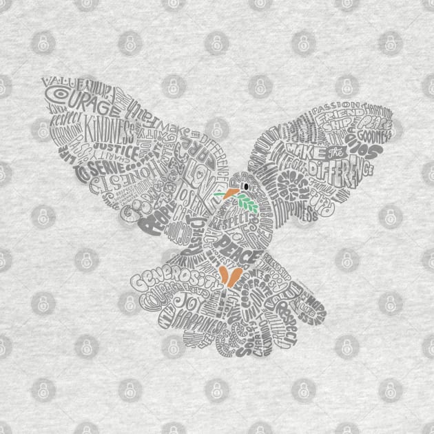 Typographic Peace Dove (white) by vo_maria